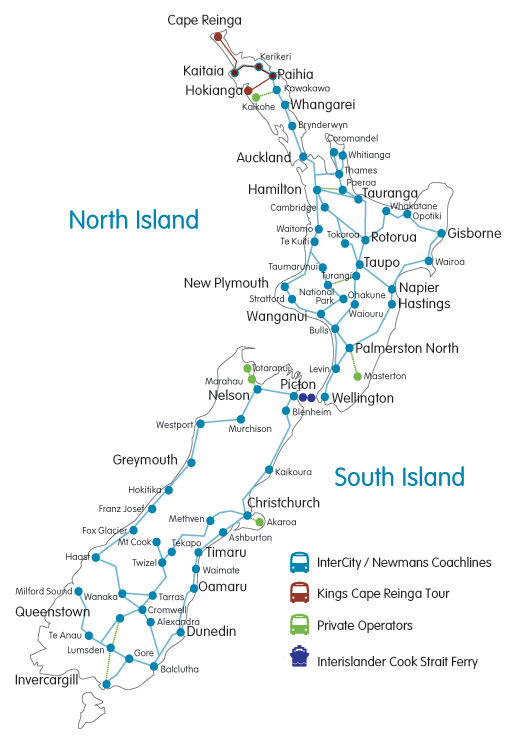 New Zealand national bus and coach routes and destinations